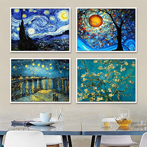 4 Packs 5D Diy Diamond Painting Set Full Drill Diamond Painting Starry Night Wall Stickers For Living Room(40X30Cm/16X12Inch) #TOP4