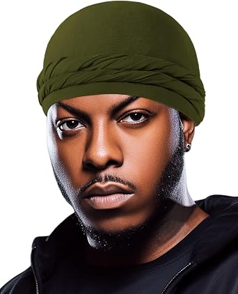 BEACE Silk Satin Lined Pre-Tied Turban Durag Head Wrap for Men & Women, Halo Turban Skull Cap Bonnet Hair Cover for Sleeping