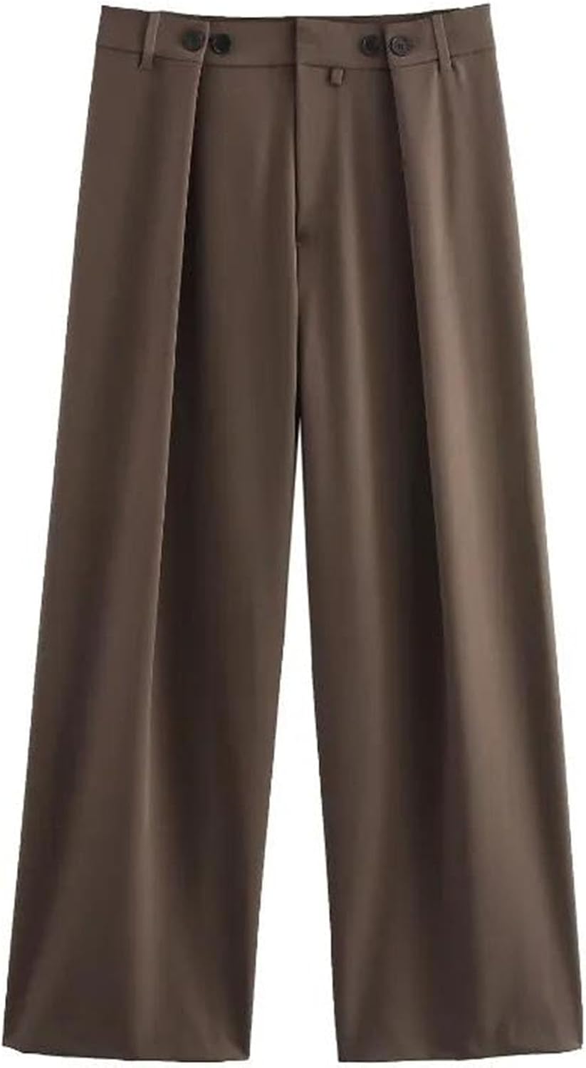 Women's Casual Business Oversized Blazer with Pockets Long Sleeve Notched Collar Belt Suit Jacket for Work Wide Leg Pants