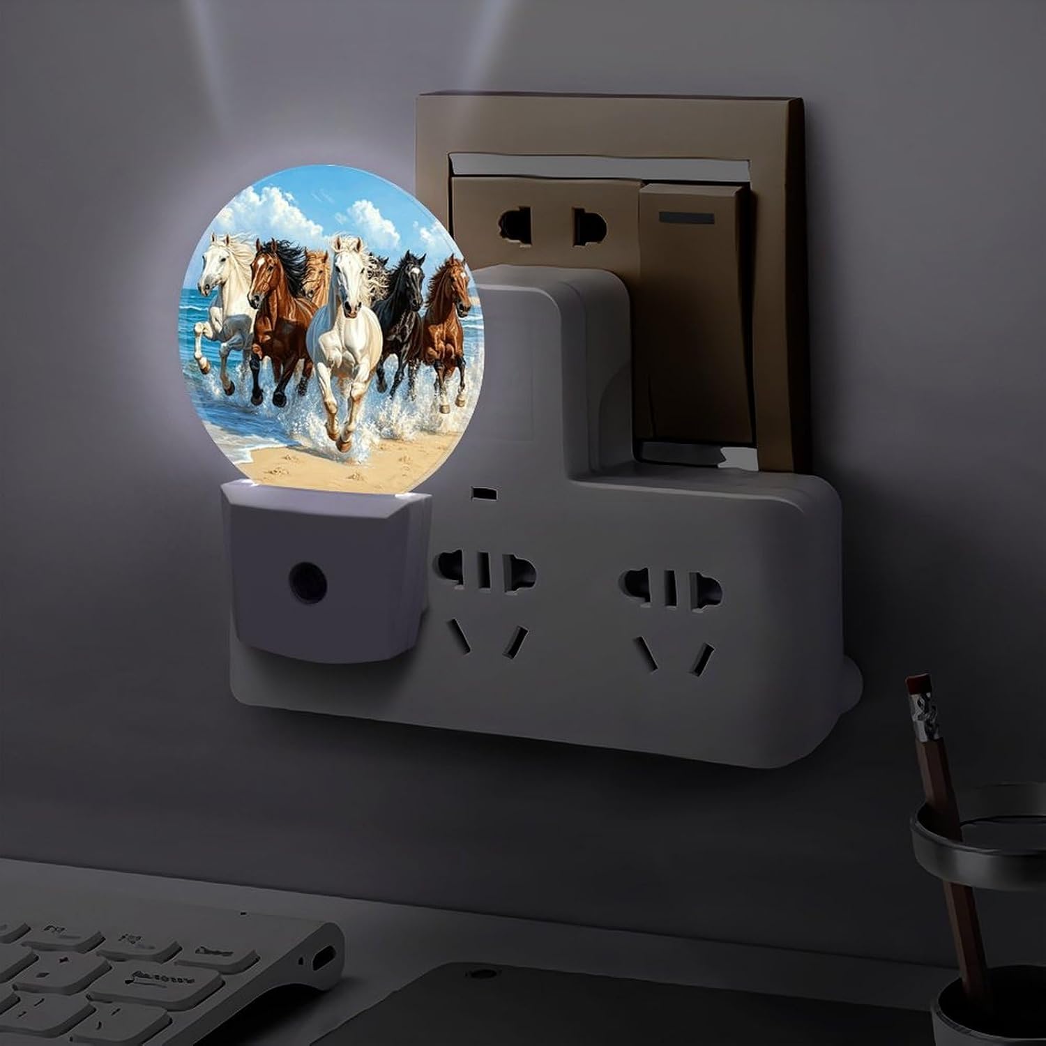Beach Horse LED Night Light Plug-In Wall Nightlight, Decor 11.2x5x7.5cm image 5