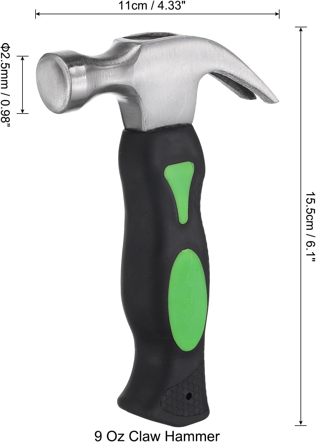 uxcell 9 Oz Stubby Claw Hammer Small Mini Forged Steel Straight Rip Claw Nail Hammer with Fiberglass Handle Small Hammers Tool for Repairing Woodworking Building (Black-Green)