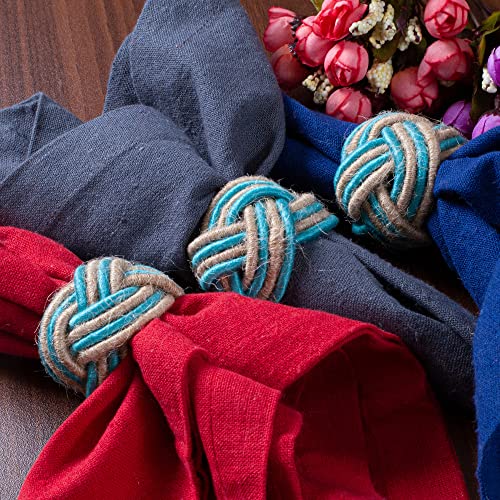 Riangi Jute Napkin Ring Set Of 12 - Two Tone Teal Party Decorations Turquoise Napkin Rings Bismillah Napkin Ring - A Beautiful Emphasize To Set Your Dining Table With Style Teal Natural #TOP4