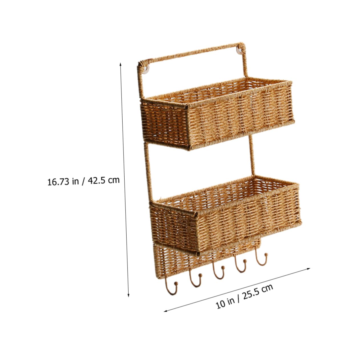 Housoutil Woven Basket Organizer Kitchen Hanging Fruit Baskets 2-Tier Wall Mount No Drilling Space-Saving Storage Solution