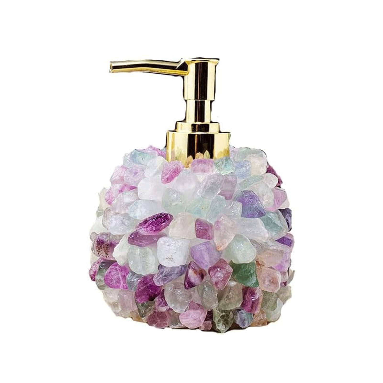 Yofab Dispenser di sapone da banco Dispenser di sapone con cristalli di fluorite grezza con pompa in acciaio inossidabile Dispenser di sapone liquido ricaricabile Dispenser di sapone per le mani