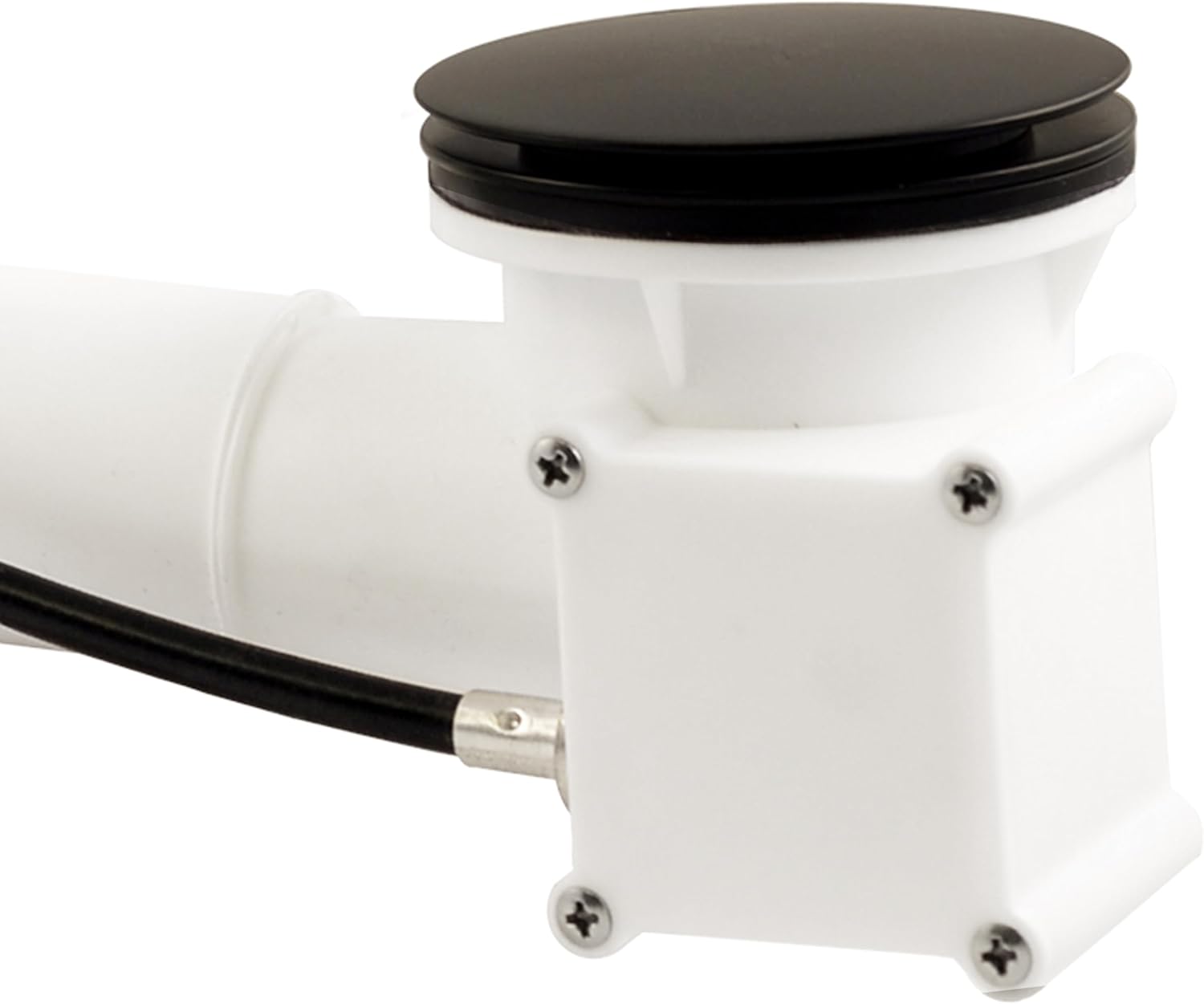 Westbrass A50P27TLE-62 27" Cable Drive Bath Drain Trim Kit with Rotary Overflow Cover Knob, European Stopper and Poly Tubular Pipes, Matte Black