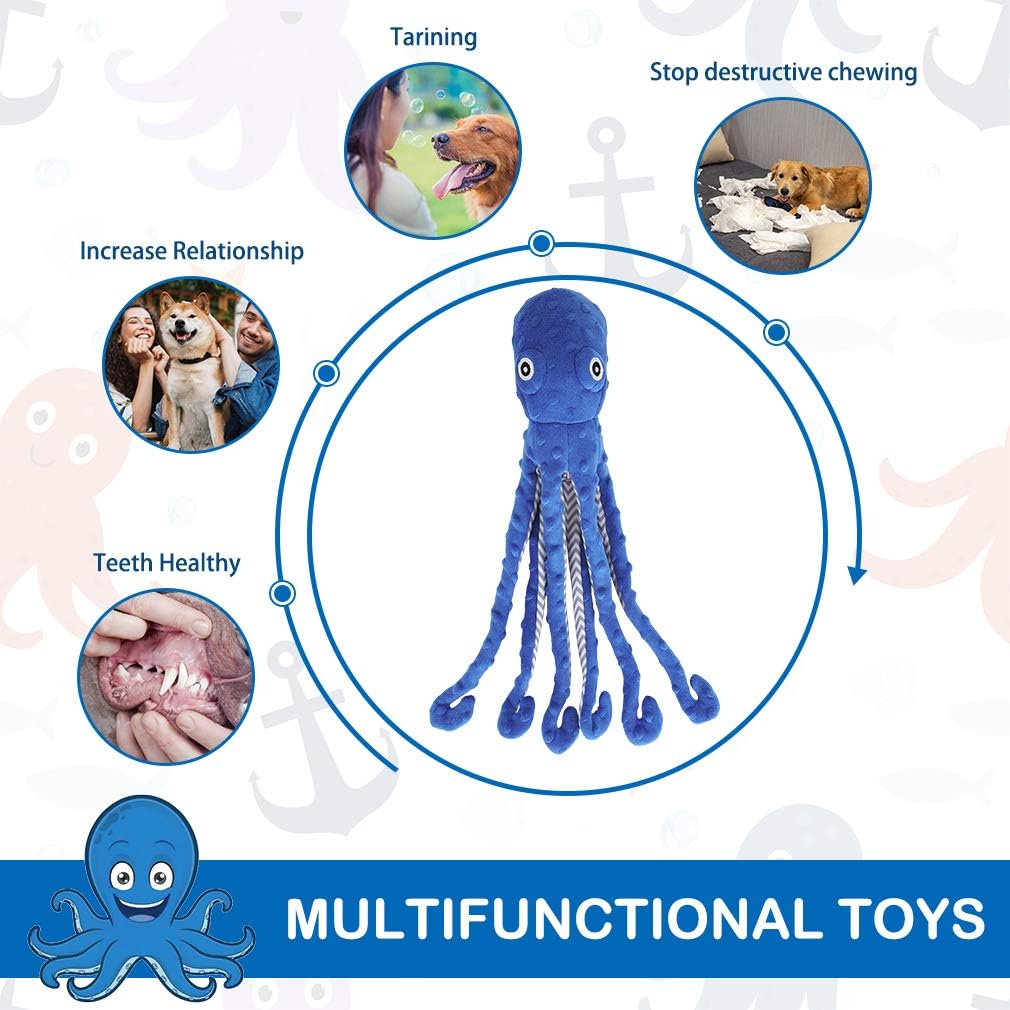 EXPAWLORER Plush Squeaky Dog Toys Set - Cute Duck and Blue Dog Squeaky Toy Bundle Built-in Squeaker Durable Stuffed Filler Chew Toy Interactive for Small to Medium Breeds Dogs Playing