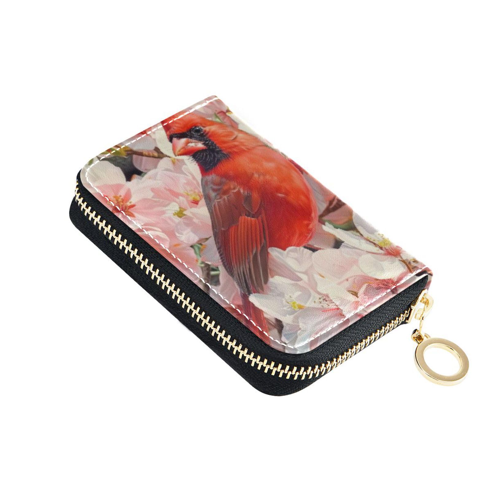 FRMG Cardinal Flower Credit Card Holder,Business Card Organizer Zipper Case,Small Leather Wallet for Women Ladies Travel 2013700