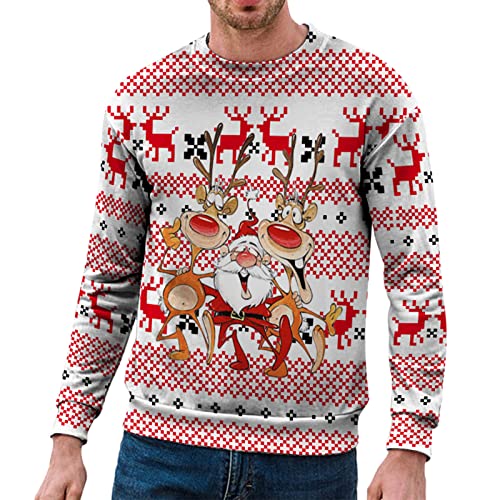 Red Green Mens Christmas Jumper Xmas Novelty Pullover Snowflakes Santa Claus Sweatshirt 3D Printed Snowman Christmas Tree Jumpers Long Sleeve Crew Neck Pullover Sweater Present Gifts for Him xl,xxxxl