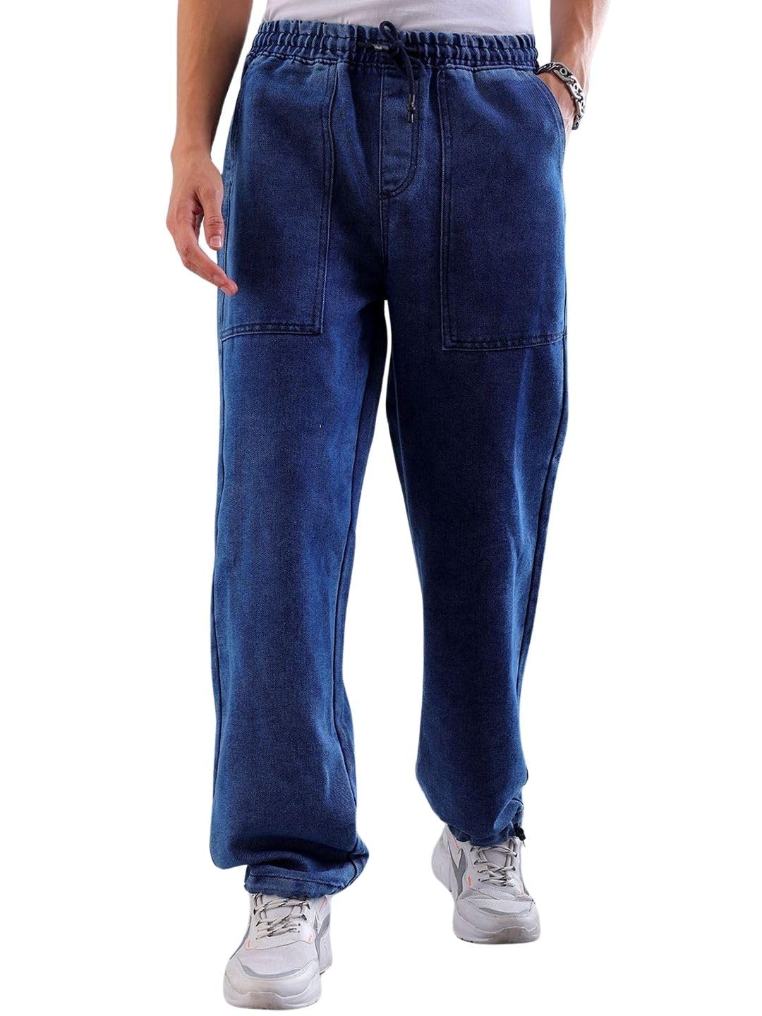 Wrangler Men Relaxed Fit Solid Mid-Rise Denim Joggers in blue