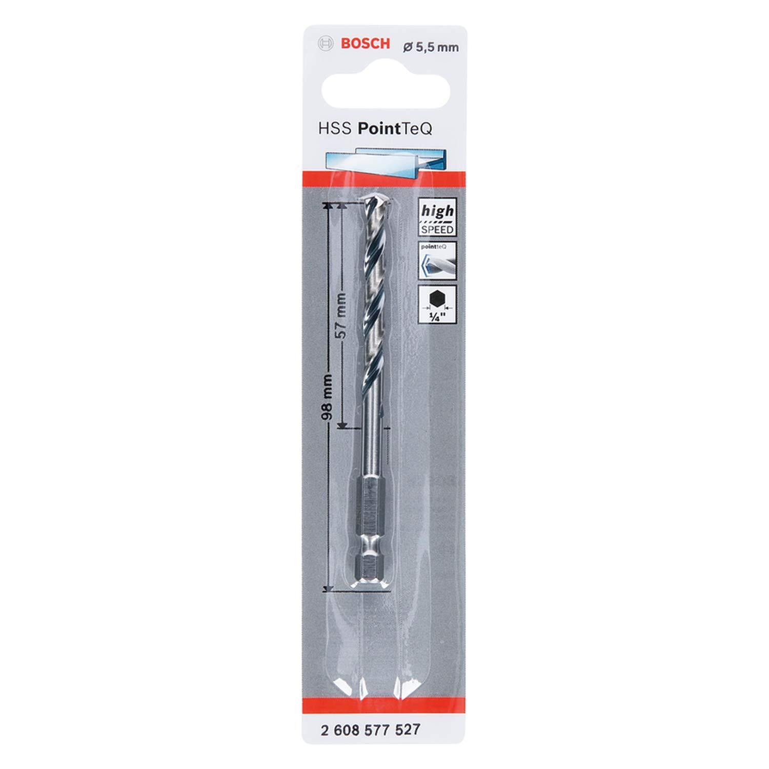 Bosch Bosch Professional PointTeQ Hex Drill Bit (for Metal, Ø: 5.5 mm, Total Length: 98 mm, ¼’’ Hex Shank, Accessory for Impact Driver
