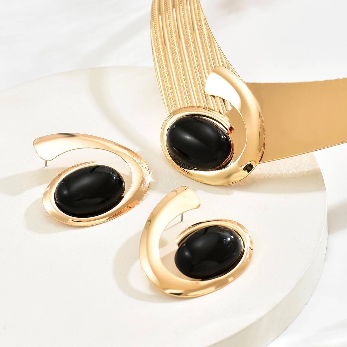 Chunky Gold Necklace Earring Set For Women Bohemian Oval Acrylic Earring Necklace Set Vintage Trendy Golden Necklaces Earring Jewelry Set For Women - Image 7