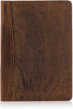 KomalC Leather Portfolio Folder for Men & Women Professional Business Padfolio Organizer with 2 Pen Holders, Card Slots & Document Sleeve, Vintage Leather Conference Folder 13 x 10 Inch