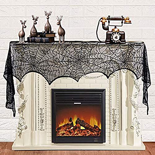 Ginfonr Halloween Fireplace Spiderweb Cover Mantel Scarf, Haunted...