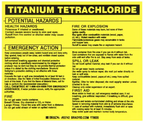 Étiquette tétrachlorure de titane Brady vinyle jaune indéchirable
