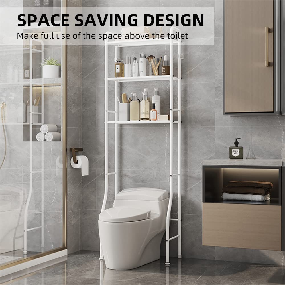 Organizador sobre el Inodoro, Estante Organizador de Baño de Tubería de Acero Engrosado, Estante de Almacenamiento Impermeable y No para Inodoro, Almohadillas Ajustables para los