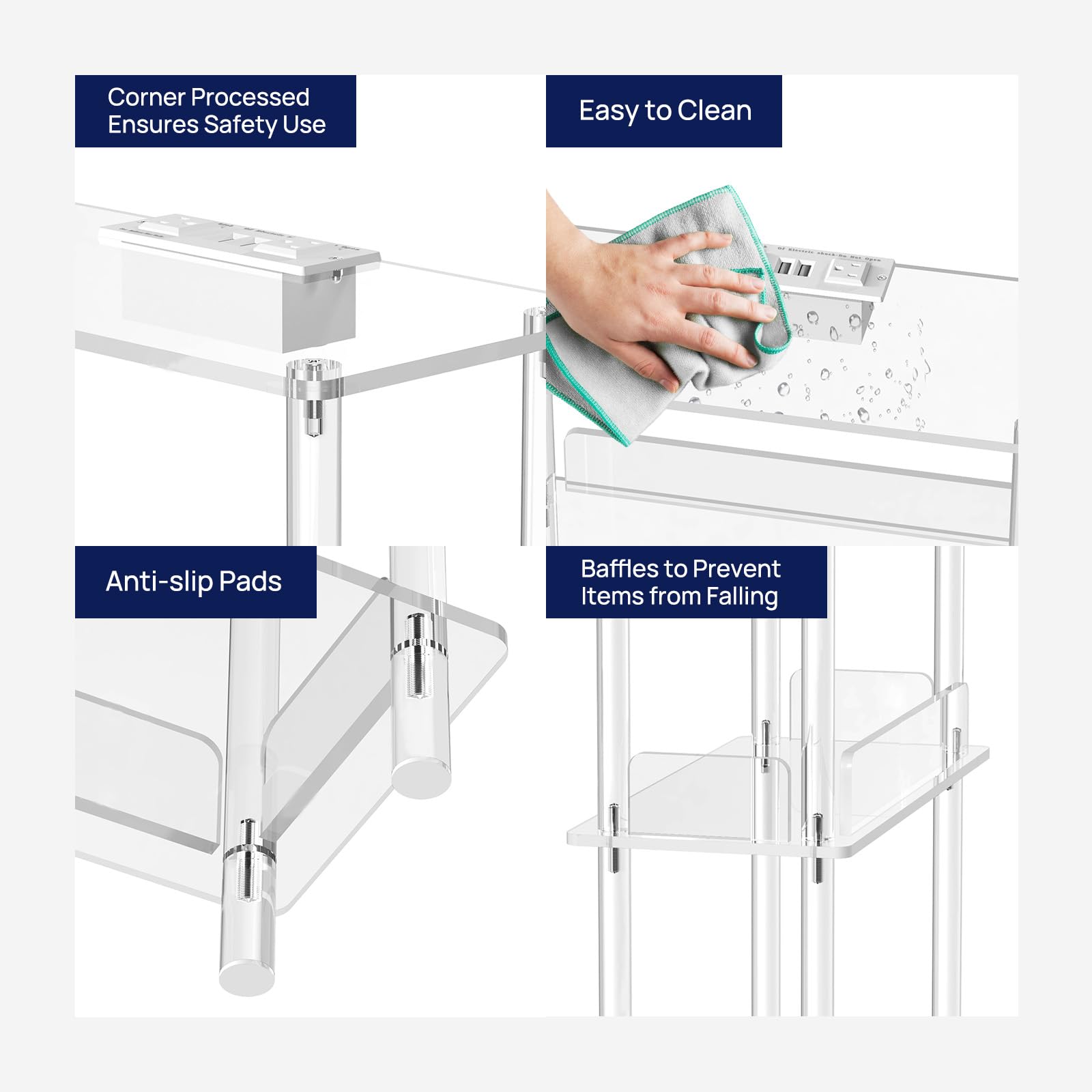 HMYHUM Acrylic Narrow Side Table with Charging Station, 7" Width, 3 Tier Skinny Nightstand/Bedside Table with USB Ports & Outlet, Small End Table with Frame for Small Spaces, Clear