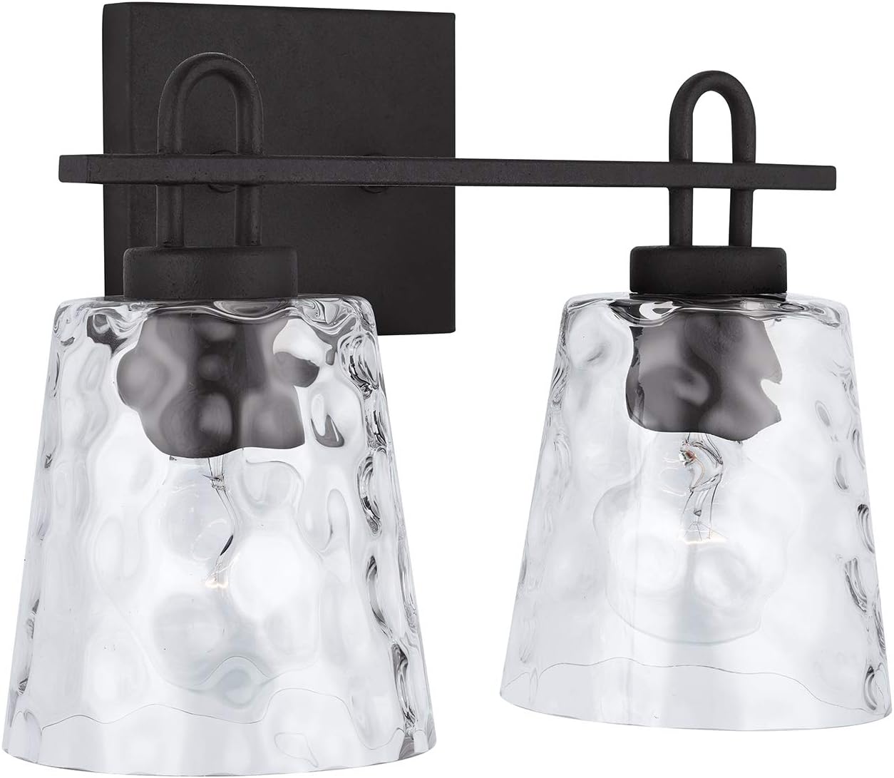 Capital Lighting 138322BI-492 Fenton Clear Water Glass Bath Vanity Wall Mount, 2-Light 200 Total Watts, 11" H x 15" W, Black Iron