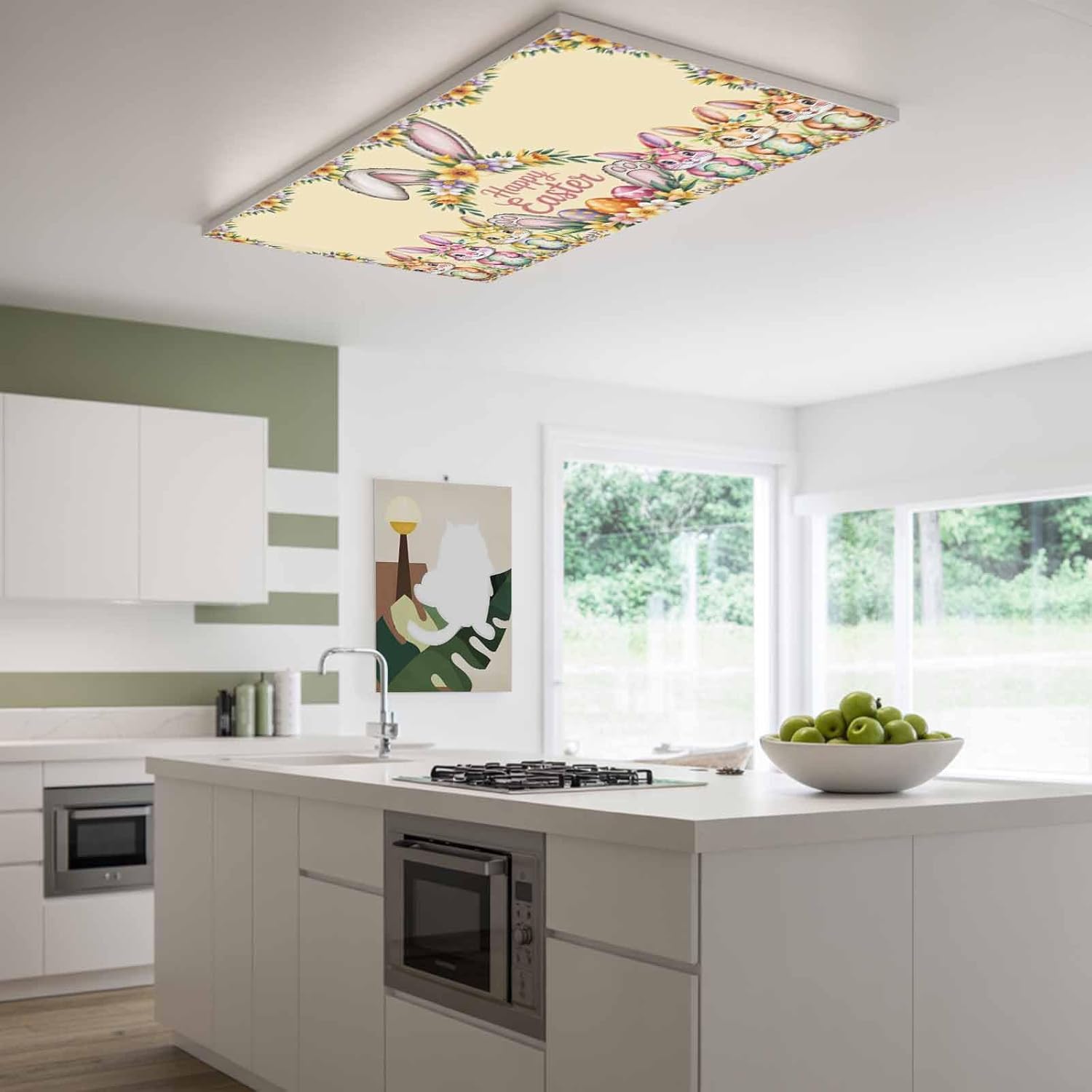 2x4 ft Fluorescent Light Cover for Ceiling Cartoon Bunny Easter Egg Yellow Magnetic Light Filters, Cute Rabbit Ears Garland Ceiling Lampshades for Home School Office 4Pcs