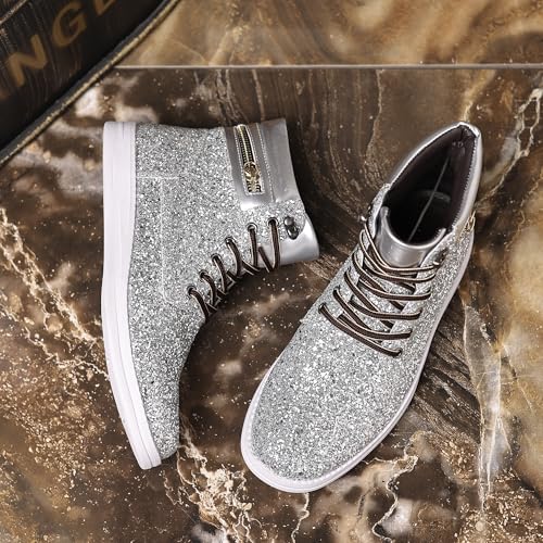 Trsorini Glitter Mens Shoes High Top Fashion Sparkly Sneakers Shiny Bling Sequin for Male3