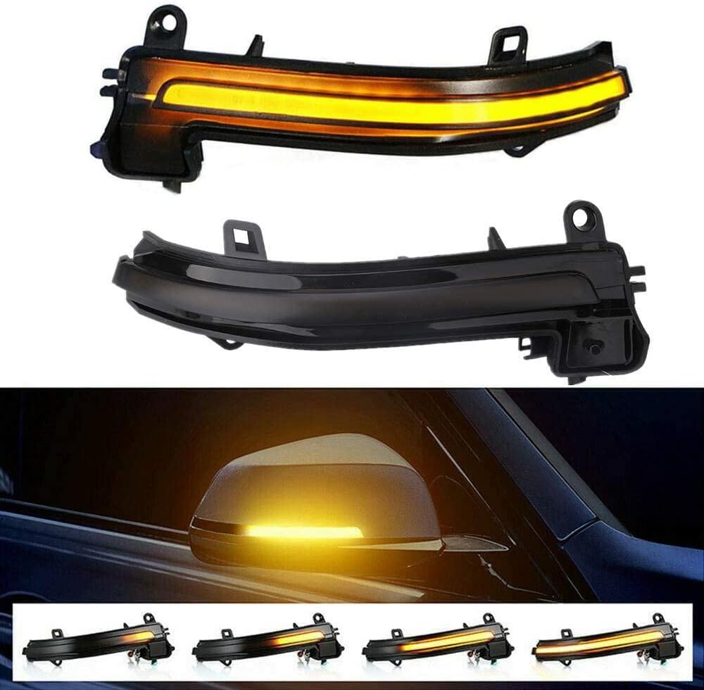 KanSmart LED Dynamic Sequential Turn Signal Light for BMW 1 2 3 4 Series F30 F20 F21 F22 F32 F33 F80 F82 F86 E84 X1 i3 M2 - Rear View Mirror Side LED Marker Lamp Smoked Lens Amber Blink Indicator