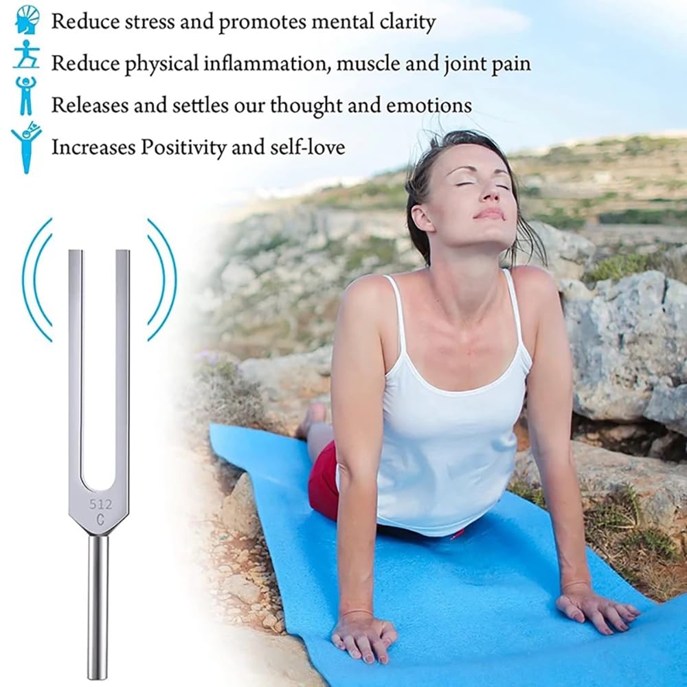 NEWFUN Stimmgabel,Stimmgabel Neurologie,10er Set mit Sockel + 2 Silikonhämmer und Reinigungstücher für Klangtherapie Gewichtete Stimmgabel Geeignet für Meditation, Anti-Kompression