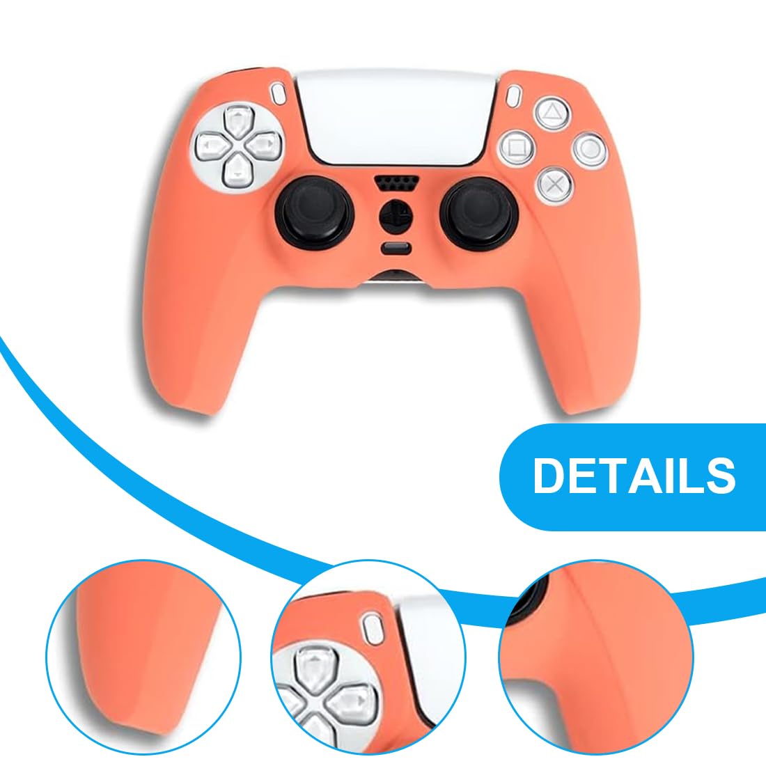 VPOUERY 3 Pezzi Per Controller PS5 Set di impugnature per la pelle Custodia protettiva in silicone antiscivolo per Playstation 5 Kit di accessori per controller wireless Fornito con 6 keycaps