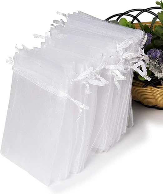 Hopttreely White Sheer Organza Gift Bags, 4x4.72 Pouches Candy Jewelry Wedding Party Favor Present Bags Wrapping Supplies 50PCS