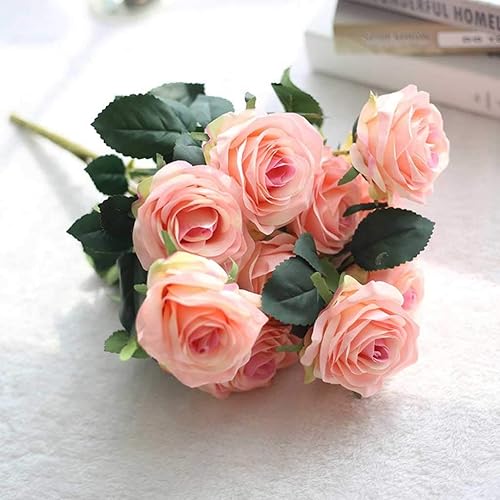 ALSMD 10Heads Rose Artificial Flower Wedding Decoration Silk Flowers Roses Home Table Party Decoration Flores artificiales (Color  Black)