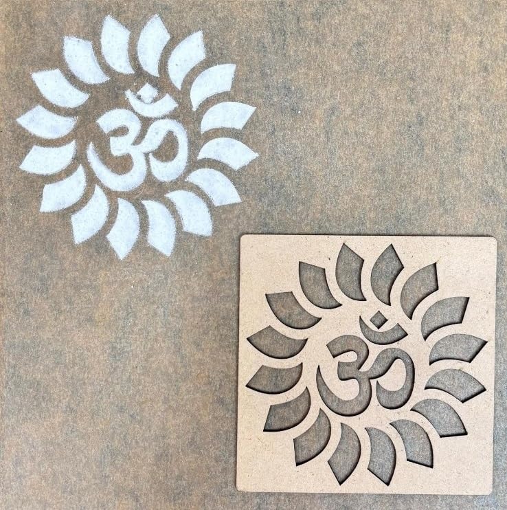 Om Rangoli Stencil (6 x 6 Inch Medium Size, Wooden MDF) for Drawing Floor Puja Room Door Entrance Home Home Makar Sankranti Haldi Kumkum Margashirsha Diwali Festival Decoration (Tendy Om 6 Inch)-image-6