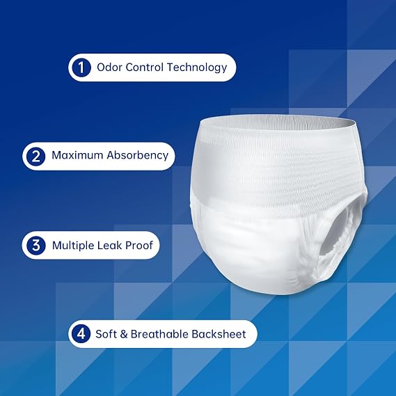 Adult Incontinence Pants for Men and Women, Medium, 12 Count | Disposable Adult Pull Ups, Adult Nappies, Protective Underwear, Odor Control, Overnight Protection, Unisex