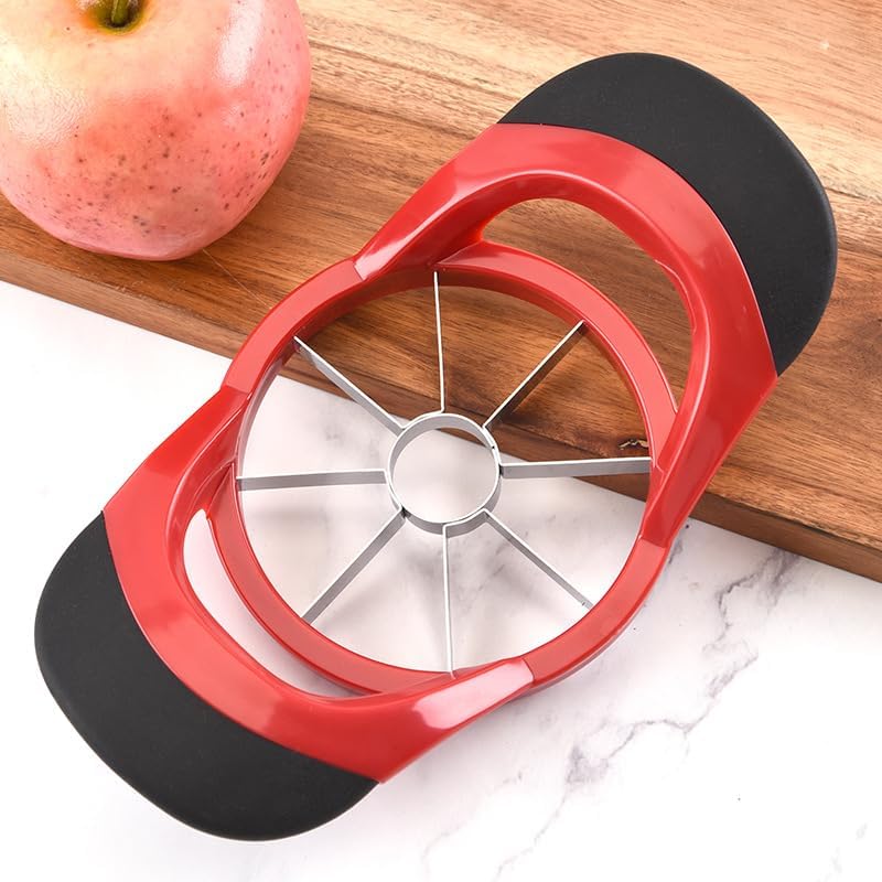 Apple Vegetables and Fruits Slicer and Corer, Stainless Steel, 8-Slice, Large Size 4.09 Inch Diameter, Easy Grip Handles, Red