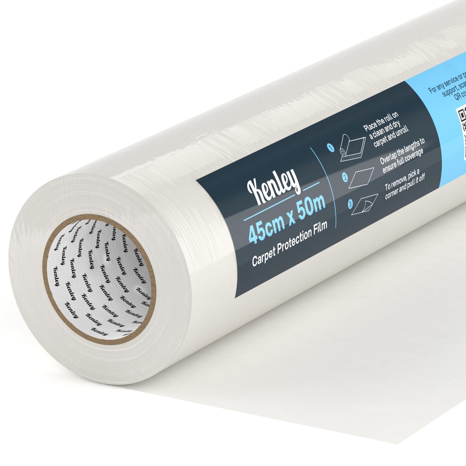 Carpet Protector Roll - Self Adhesive Carpet Protection Film - Sticky Clear Plastic Carpet Stair Hard Floor Cover - Heavy Duty Puncture Resistant & Waterproof Protective Floor Covering (45cm x 50m)