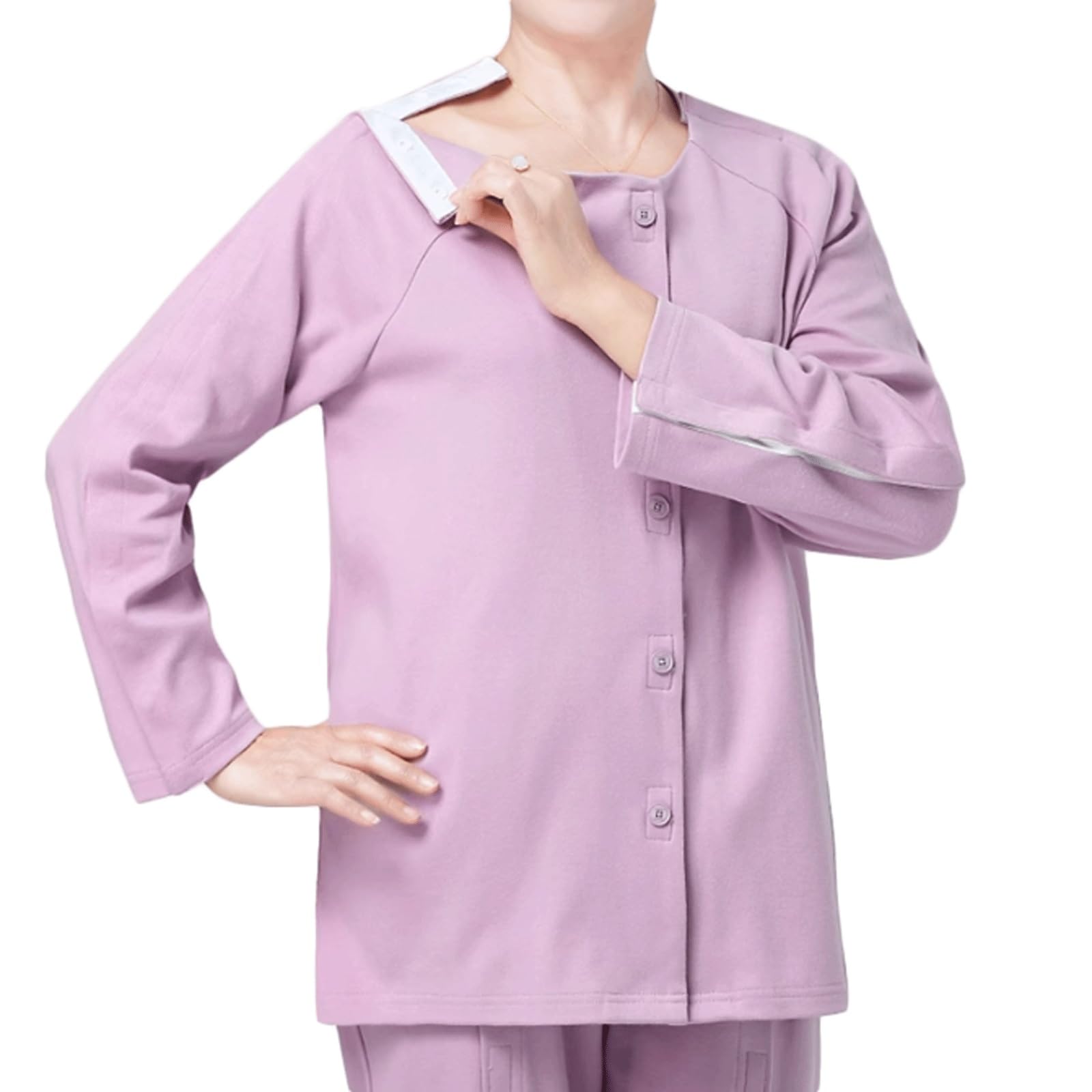 Pijama de algodón for pacientes, fácil poner y quitar, manga larga, for lactancia posoperatoria Exfoliantes Suaves(Pink Clothes,4XL)