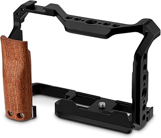 Leftfoto ZV-E10 II Upgrade Metal Cage for Sony Alpha ZV-E10 II Camera Protection Frame Rig,Built-in Ergonomically Designed Wood Handle,Quick-Release Plate for Arca for Vlog Video Shooting