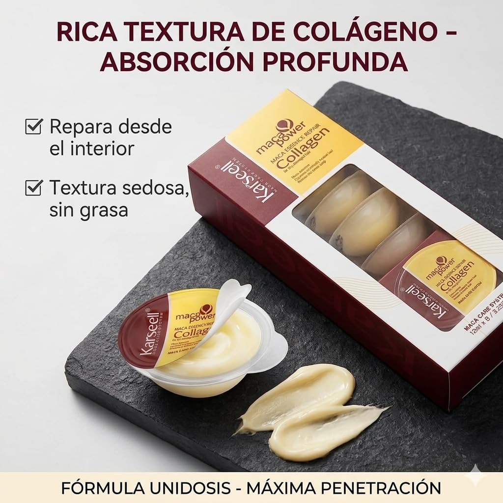Karseell MACA CARE SYSTEM Zestaw 8 Masek do Włosów Kolagen Monodozy 12ml + Serum Olejek Arganowy 50ml Olej Kokosowy Karite Głęboka Regeneracja Intensywne Nawilżenie Antifrizz Włosy Suche Zniszczone