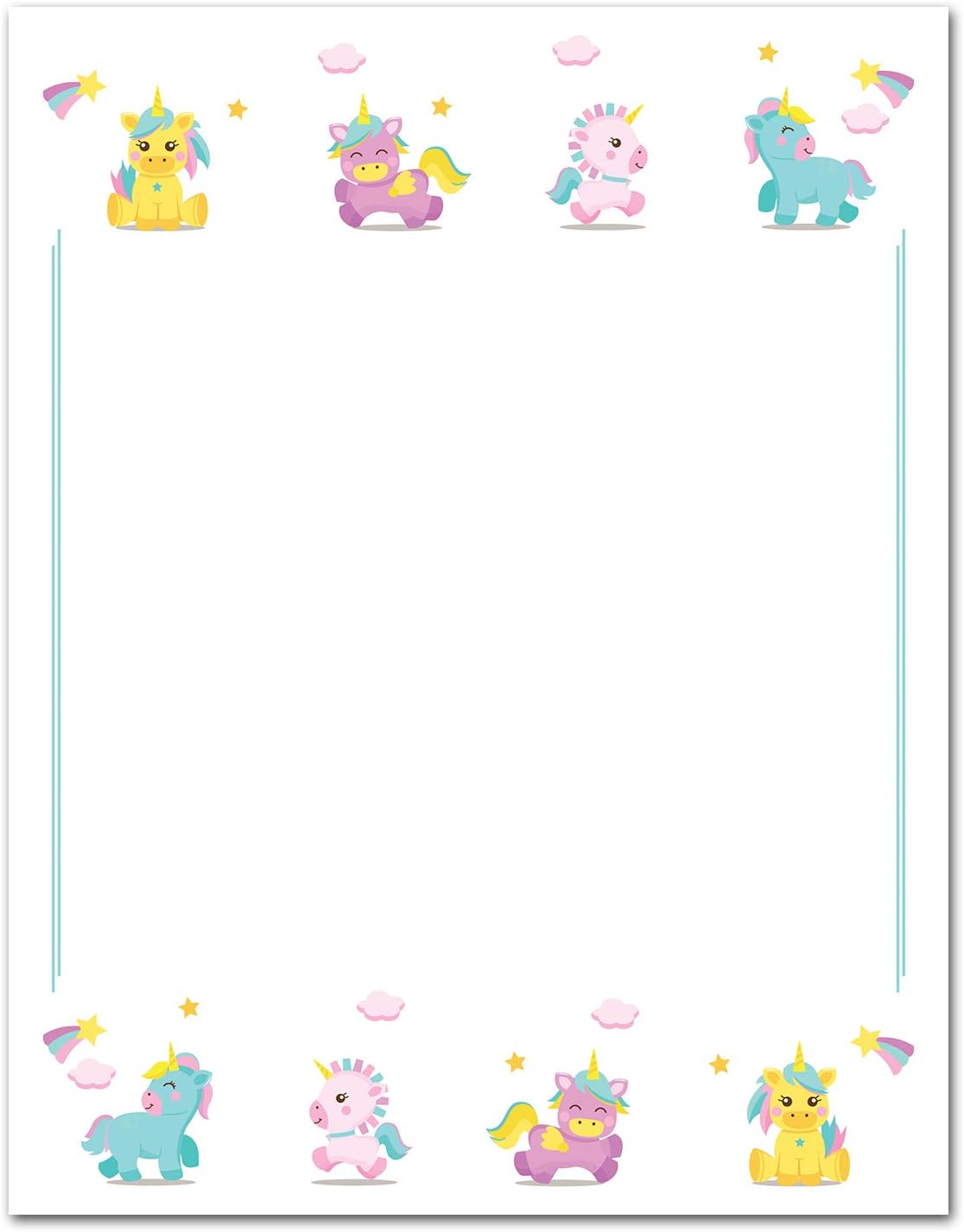 Stationary Paper - 8.5 x 11 Inches of Pastel Whimsical Unicorns - Perfect for Art-Craft Supply, Scrapbook, DIY Project, Party Invitations, Announcements for Bridal Shower and All Occasion - 100 Sheets