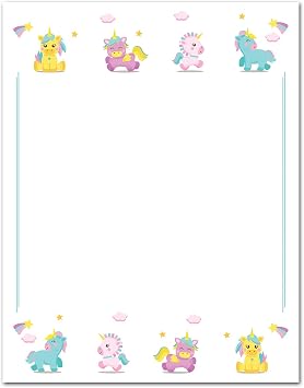 Stationary Paper - 8.5 x 11 Inches of Pastel Whimsical Unicorns - Perfect for Art-Craft Supply, Scrapbook, DIY Project, Party Invitations, Announcements for Bridal Shower and All Occasion - 100 Sheets
