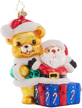 Christopher Radko Hand-Crafted European Glass Christmas Tree Decorative Ornament, Present for Ted E Bear