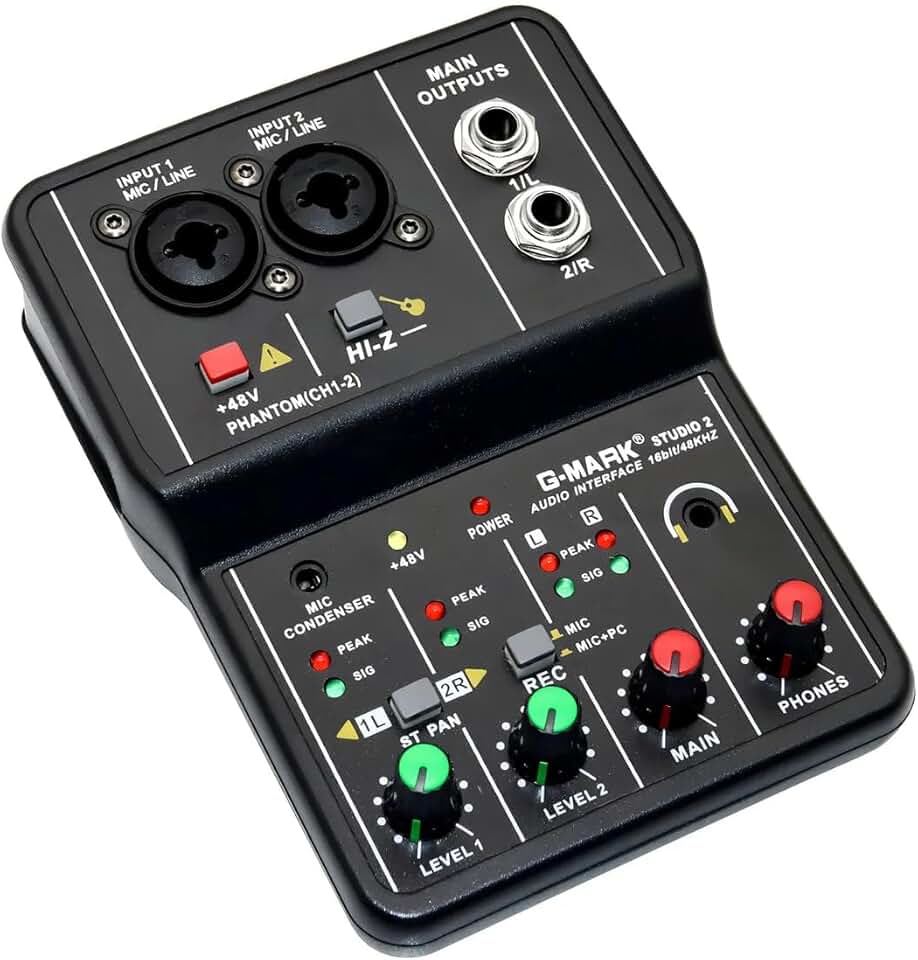 Q-12 Interface de audio,placa de som profissional de canal USB 2.0 DC 5V de alta velocidade, função de monitor para estúdio/gravação musical/jogos/Equipamentos para Gravação Musical