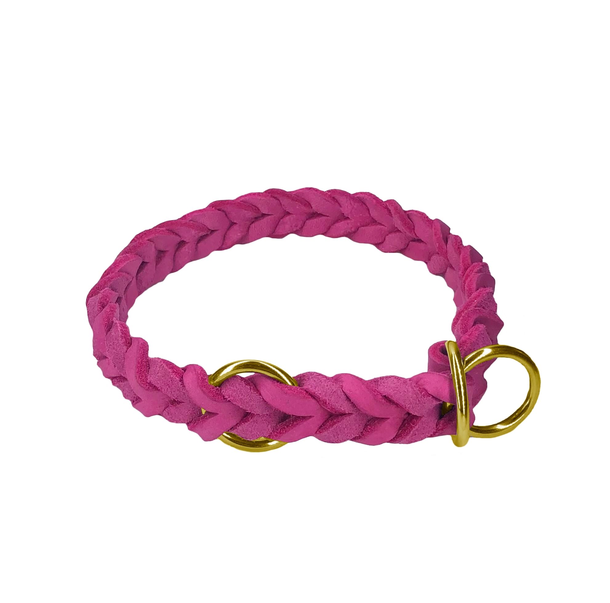 Hundehalsband Fettleder/Halsband ZugStopp Messing/kleine Hunde & große Hunde / 15mm / 20mm / 25mm / XXS - XL (65 Breite: 25mm, Pink)