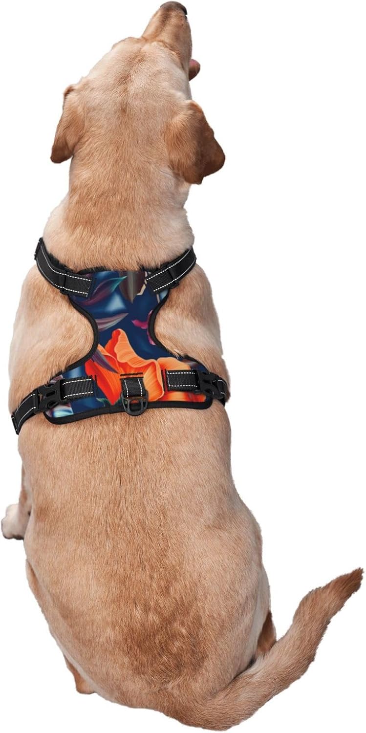 Tropical Flower Dog Harness,No-Pull Pet Harness with 2 Leash Clips,No Choke,Reflective,Adjustable Soft Padded Dog Vest for Small, Medium and Large Dogs (XL)