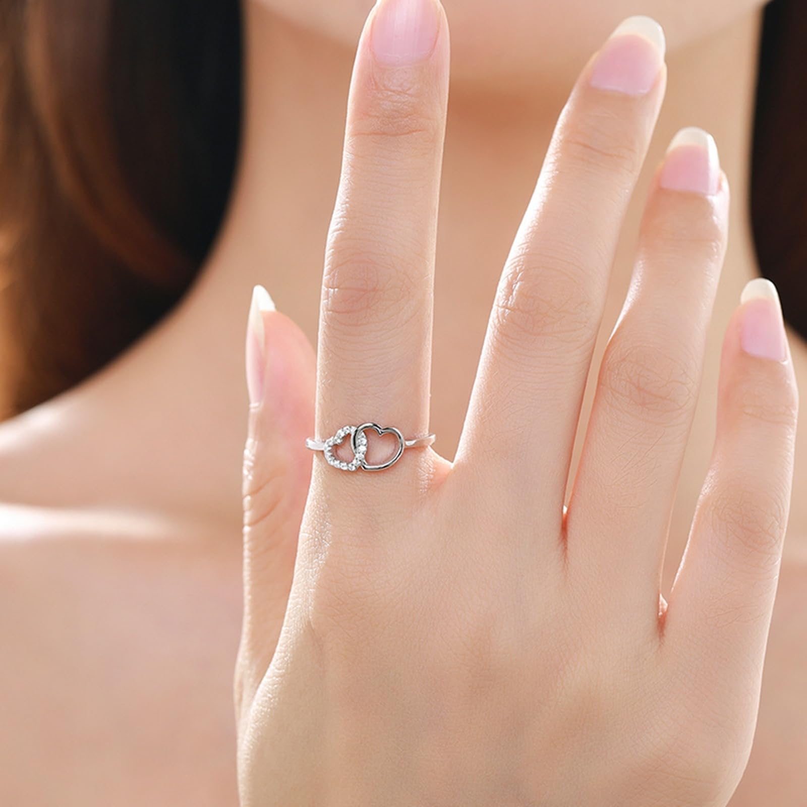 Fedi nuziali in oro bianco, anello di fidanzamento in vero oro con cuore con diamanti