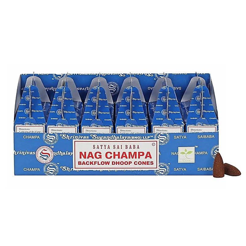 Räucher Set Nag Champa Rückfluss Räucherkegel - 75 g + Kerzenhalter metallic Au