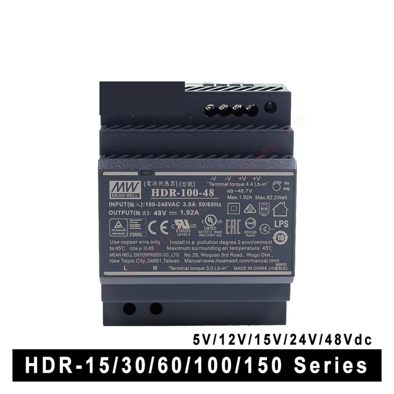 Zasilacz impulsowy, HDR-15 30 60 100 150 Seria DC 5 V 12 V 15 V 24 V 48 V Ultra cienki kształt stopnia Zasilacz na szynę DIN do paska LED, systemu kamer CCTV, radia(5V,HDR-100)