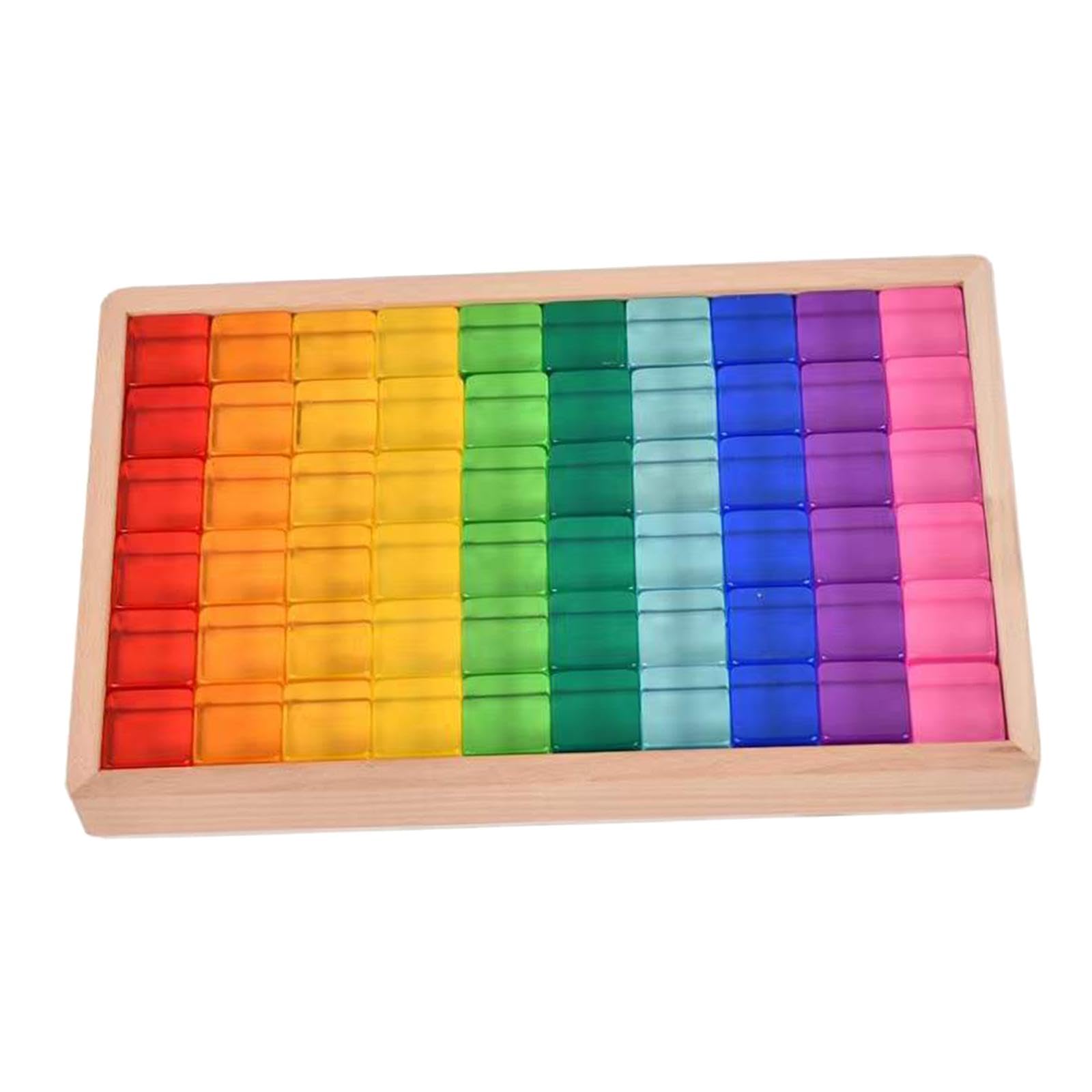 Set di Blocchi da Costruzione Arcobaleno, Giocattoli Didattici con Scatola di Legno, Giocattolo Impilabile, Cubi in Resina per Bambini Piccoli, Regalo