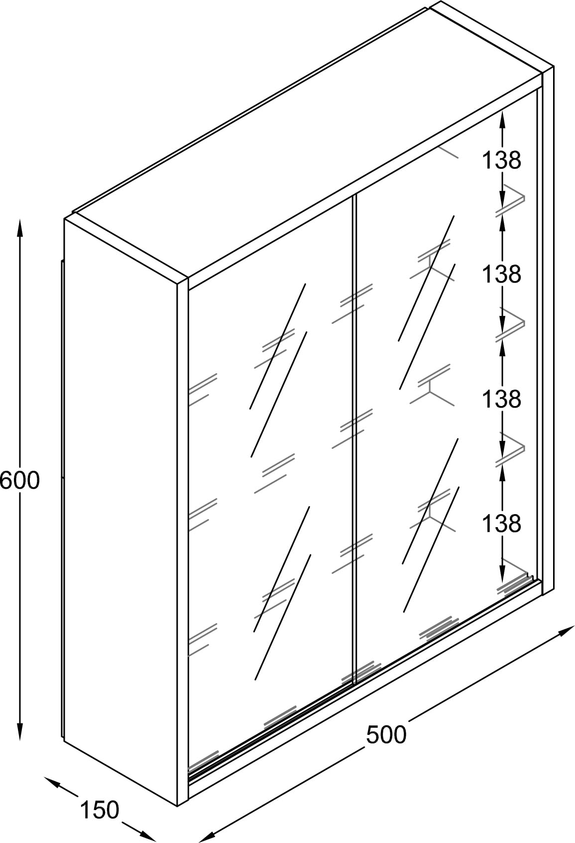 VCM Glasvitrine hängend/Vitrine Glas mit ESG-Sicherheitsglas/Maße ca. H. 60 x B. 50 x T. 15 cm/Hängevitrine Glas/Modern und platzsparend/Glas Vitrinenschrank - Drivalo M
