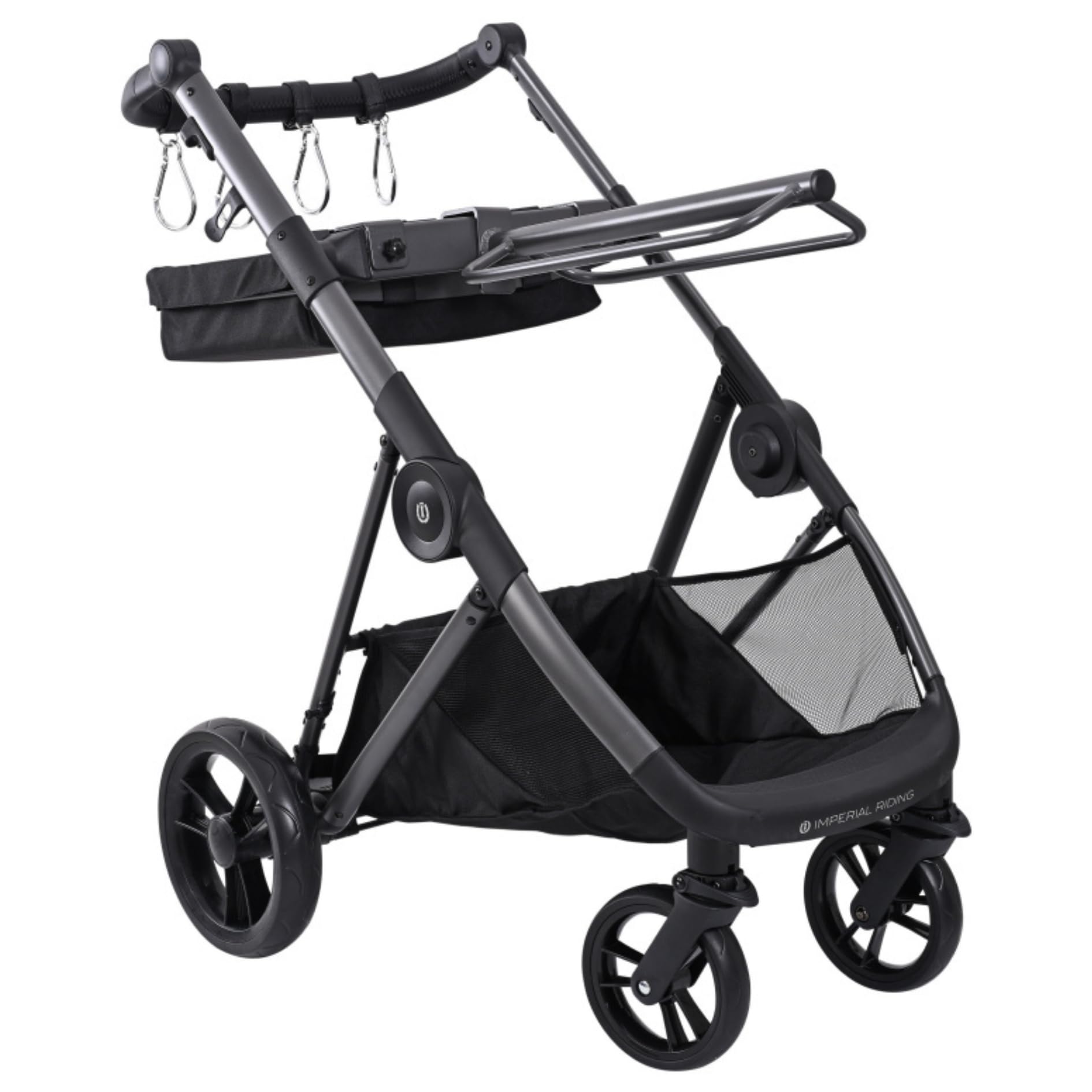 RL24 - Sattelwagen IRHCarry Light Imperial Riding mit Trensenhalter & Geländeräder – klappbar & bis 20 kg belastbar – Sattelhalter & Korb sind abnehmbar – Gun Metal Metallic – Stallzubehör