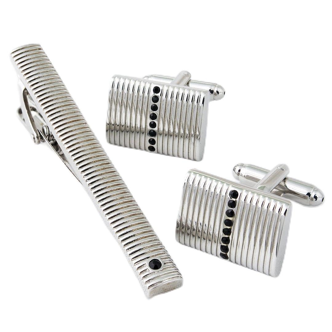 peluche Mr. Dapper - Crystal Silver Colored Cufflink and TiePin Set for Men-picture-10