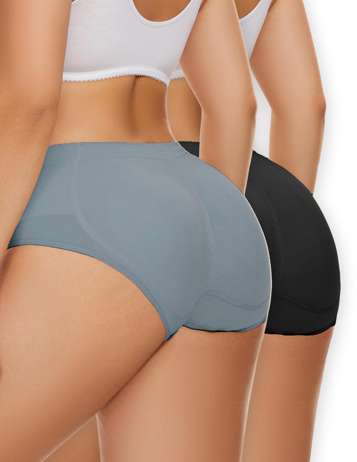 Zimi Collection Women's Black+Grey 2Pack Butt Lifter Panties For Seamless Booty Pads Hip Enhancer Panty Butt Lifter Panties Black Grey L