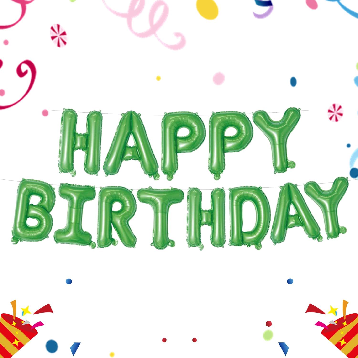 Green Happy Birthday Balloons Banner 16 Inch Mylar Foil Letters, Inflatable Party Decor and Birthday Decorations for Women, Men, Boys & Girls Kids and Adults, Reusable, Party Supplies